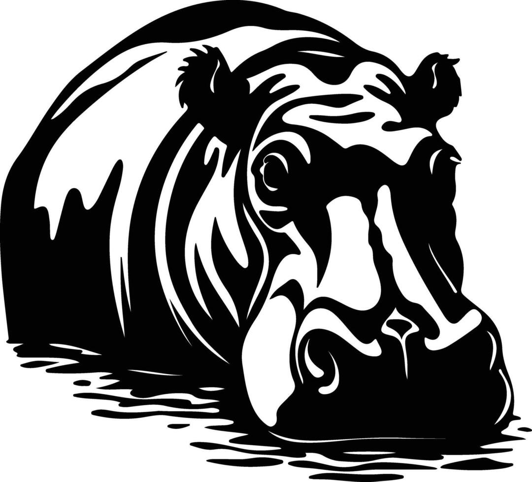 captivating Black silhouette of hippopotamus head vector