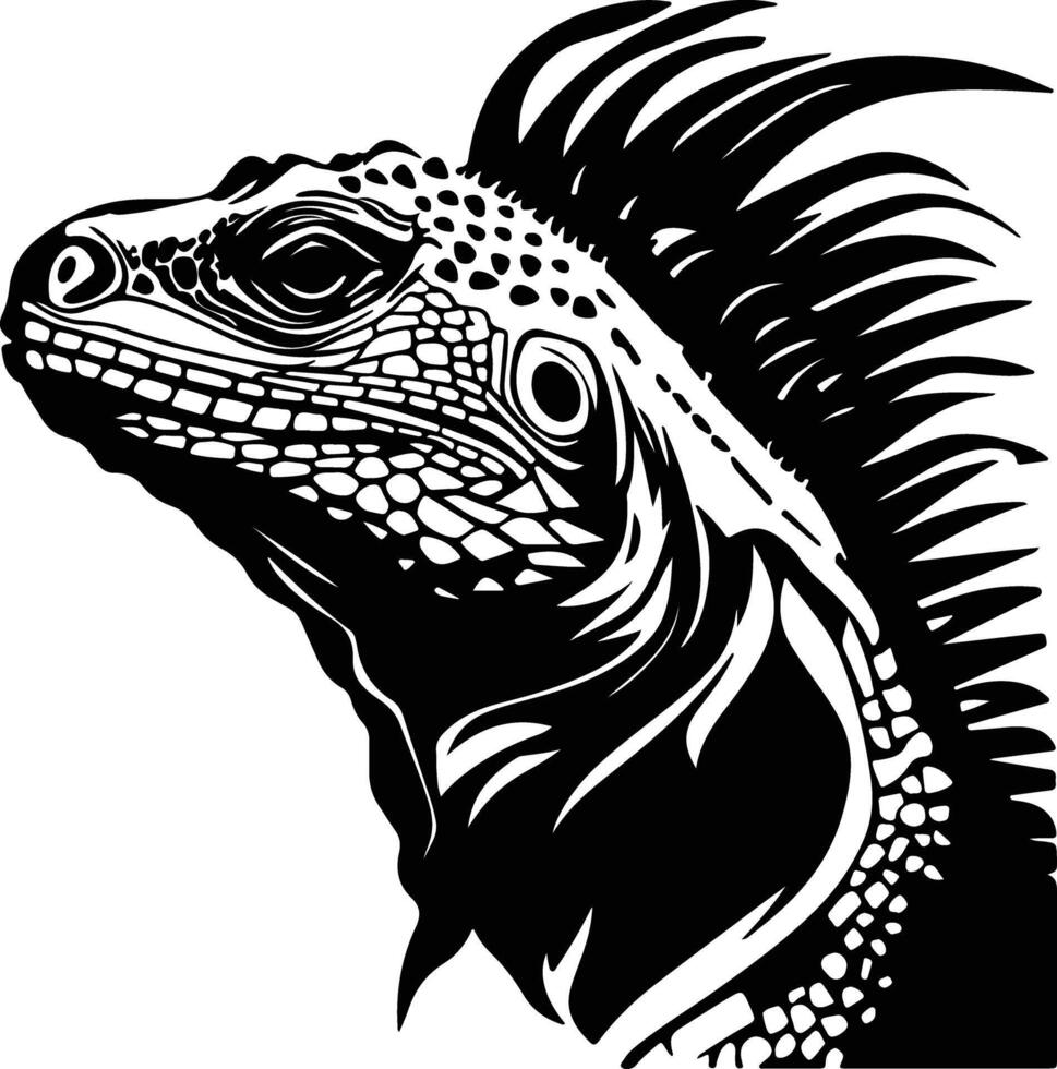 enchanting Black silhouette of iguana head vector