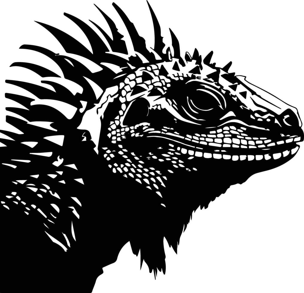 Black silhouette of spiny lizard head vector