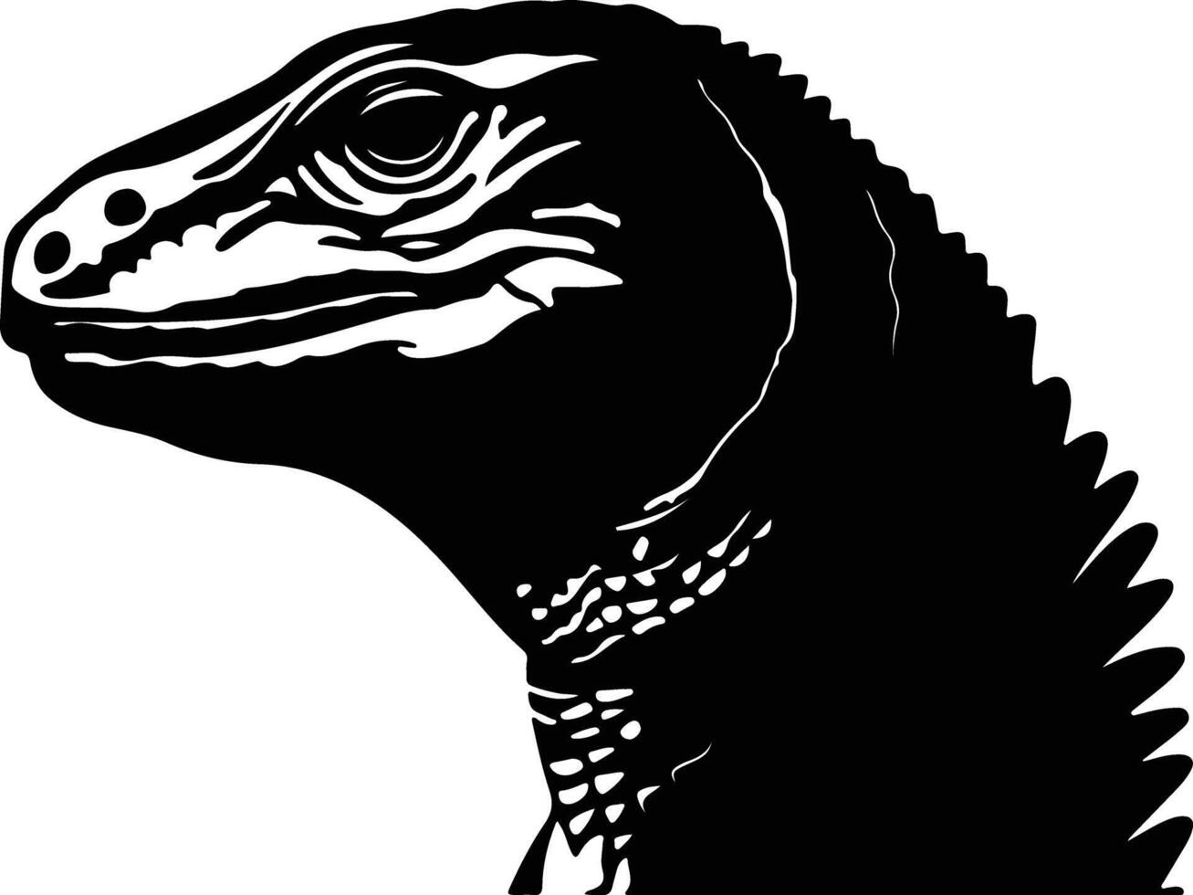 Black silhouette of Komodo dragon head vector