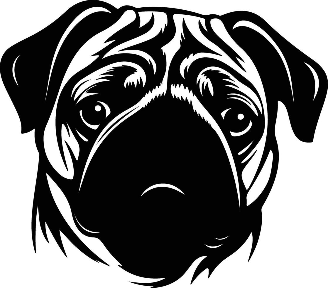 Black silhouette of pug head vector