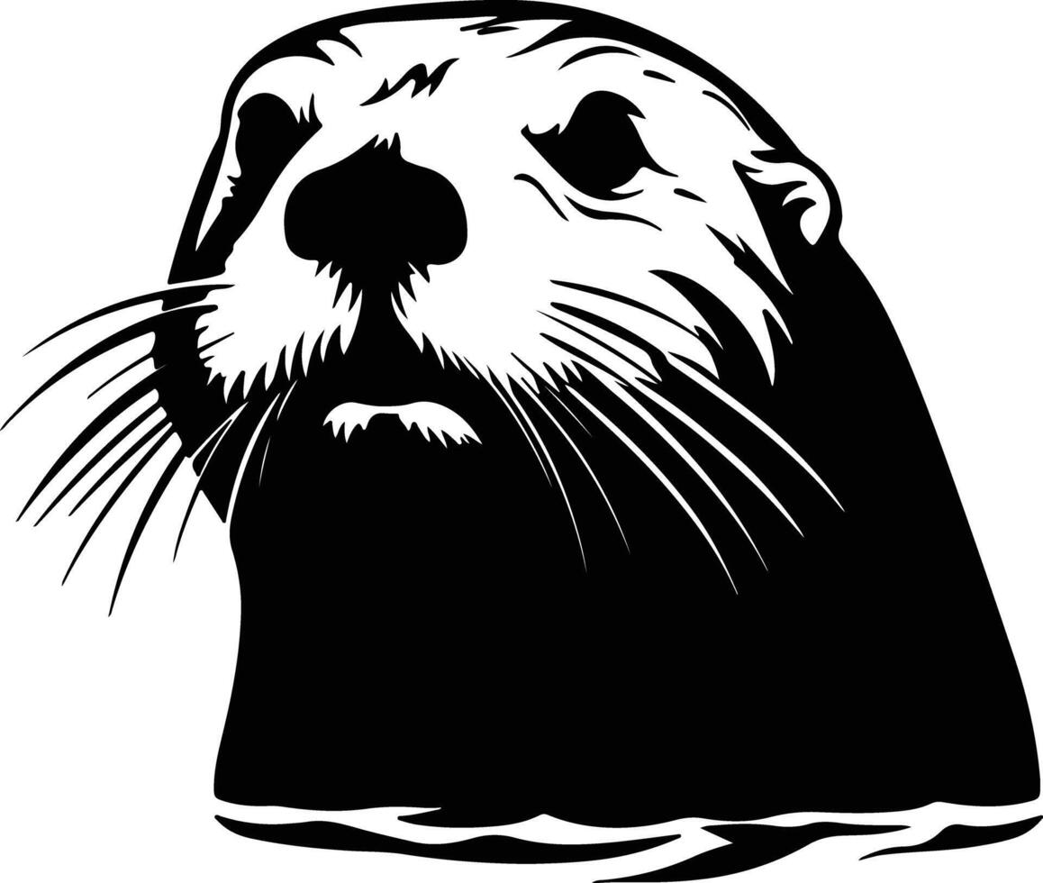 graceful Black silhouette of sea otter head vector