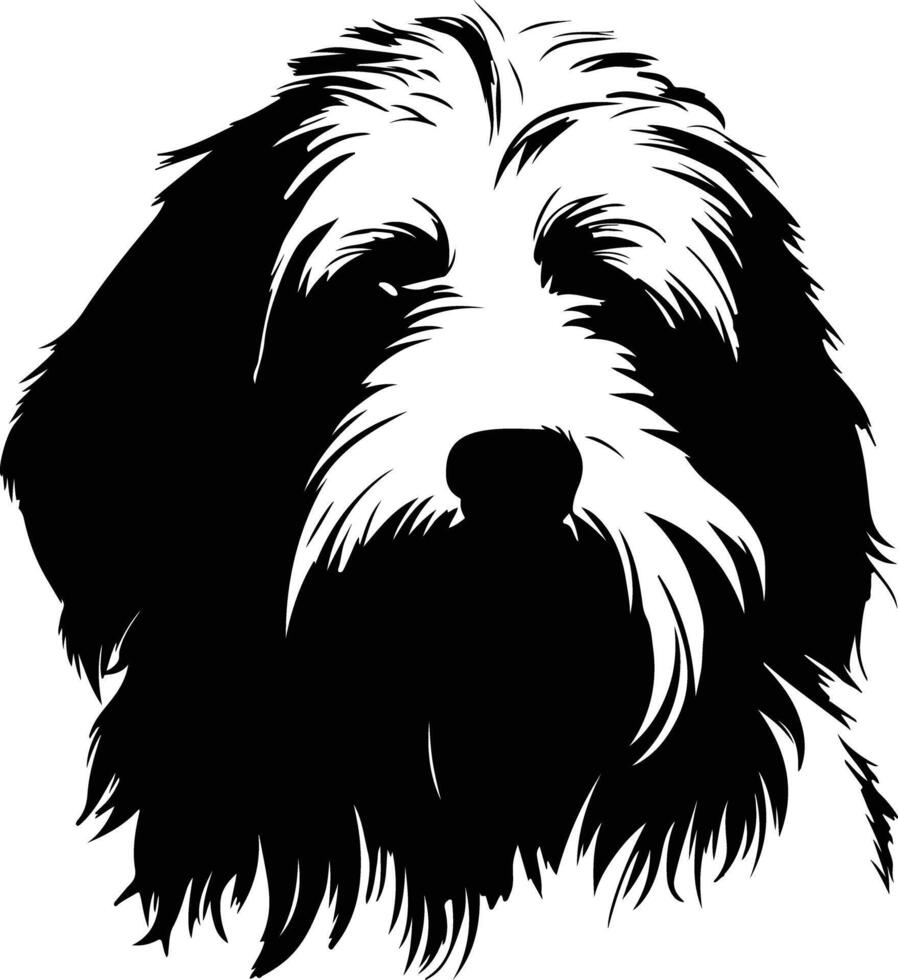 captivating Black silhouette of old English sheepdog head vector
