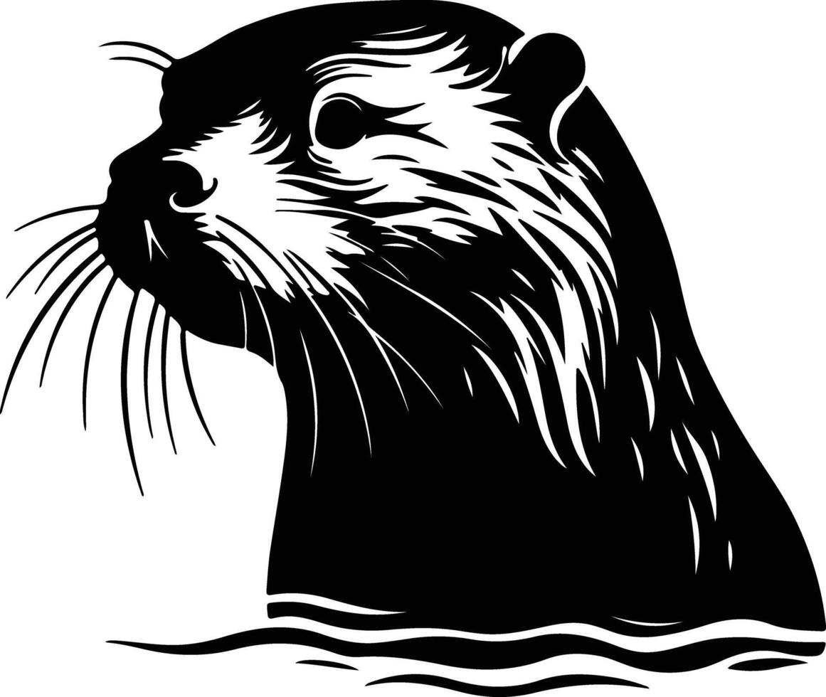 captivating Black silhouette of otter river head vector
