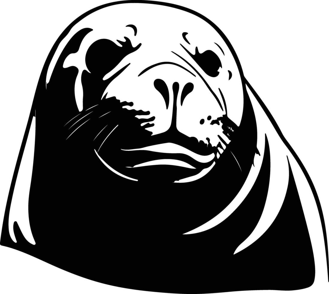 Black silhouette of northern elephant seal head vector