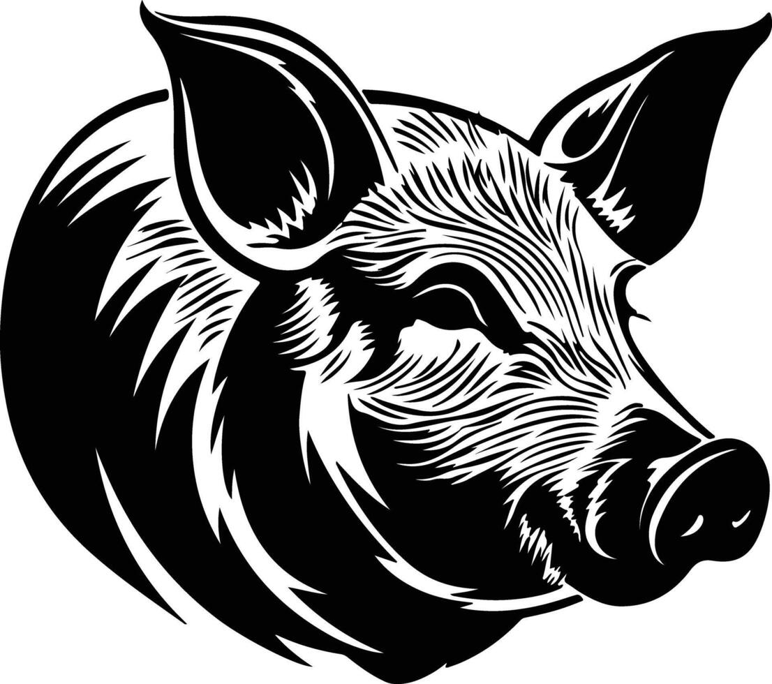 cuddly Black silhouette of pig head vector