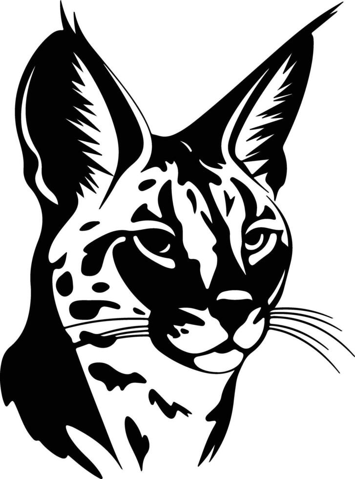 endearing Black silhouette of serval head vector