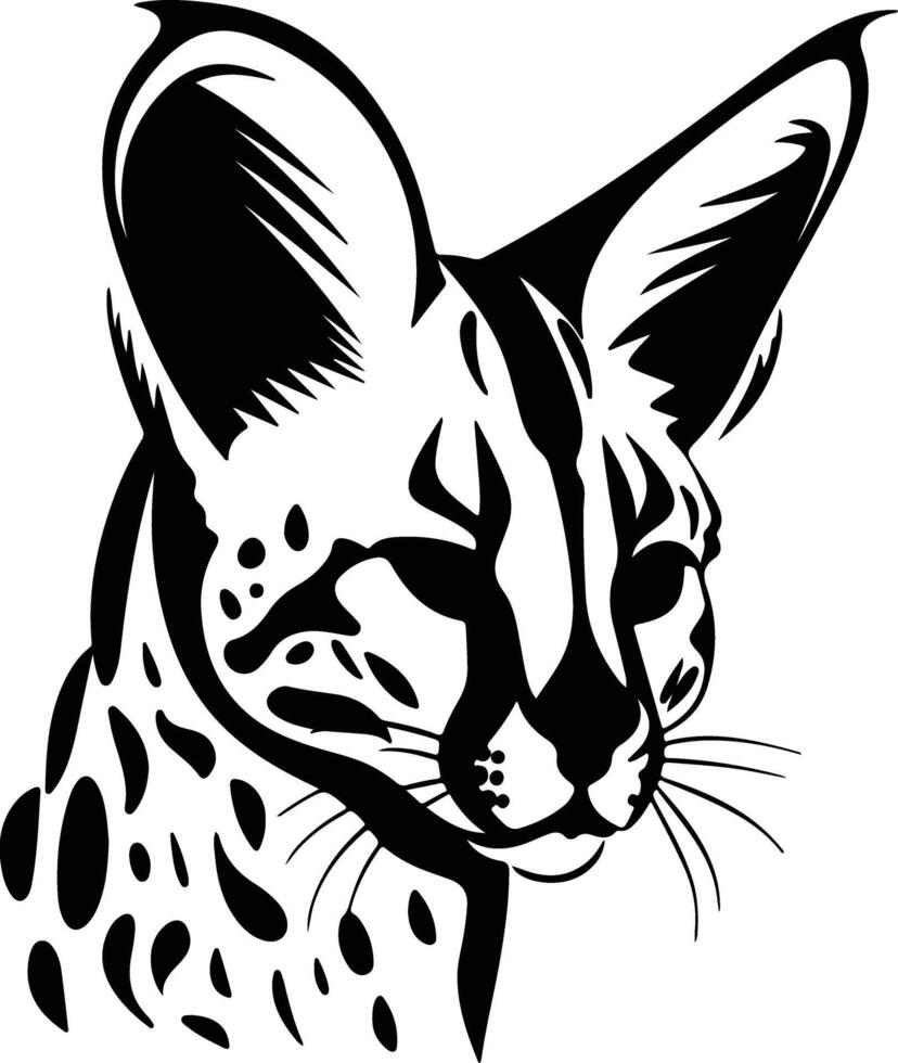 adorable Black silhouette of serval head vector