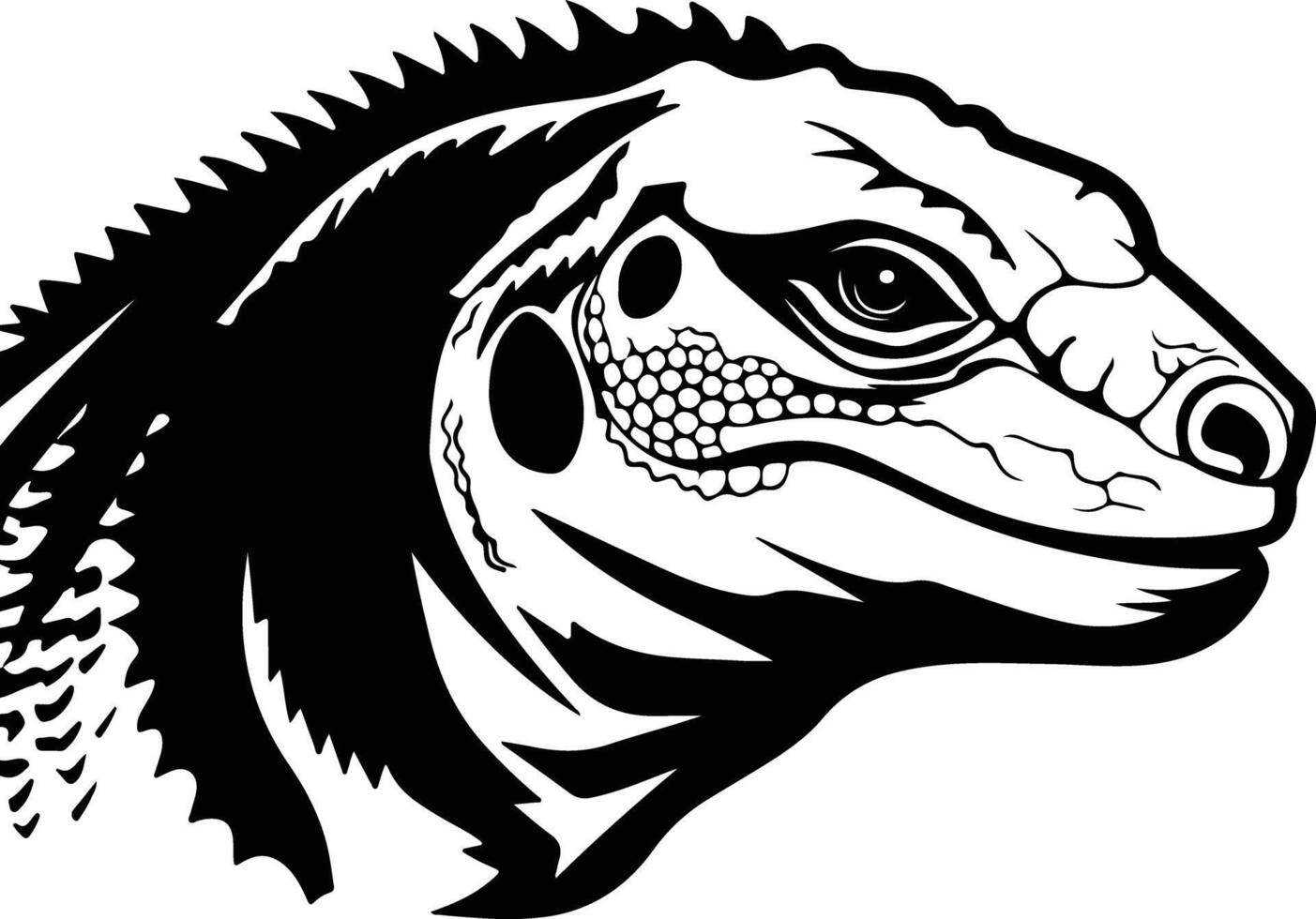 endearing Black silhouette of Komodo dragon head vector