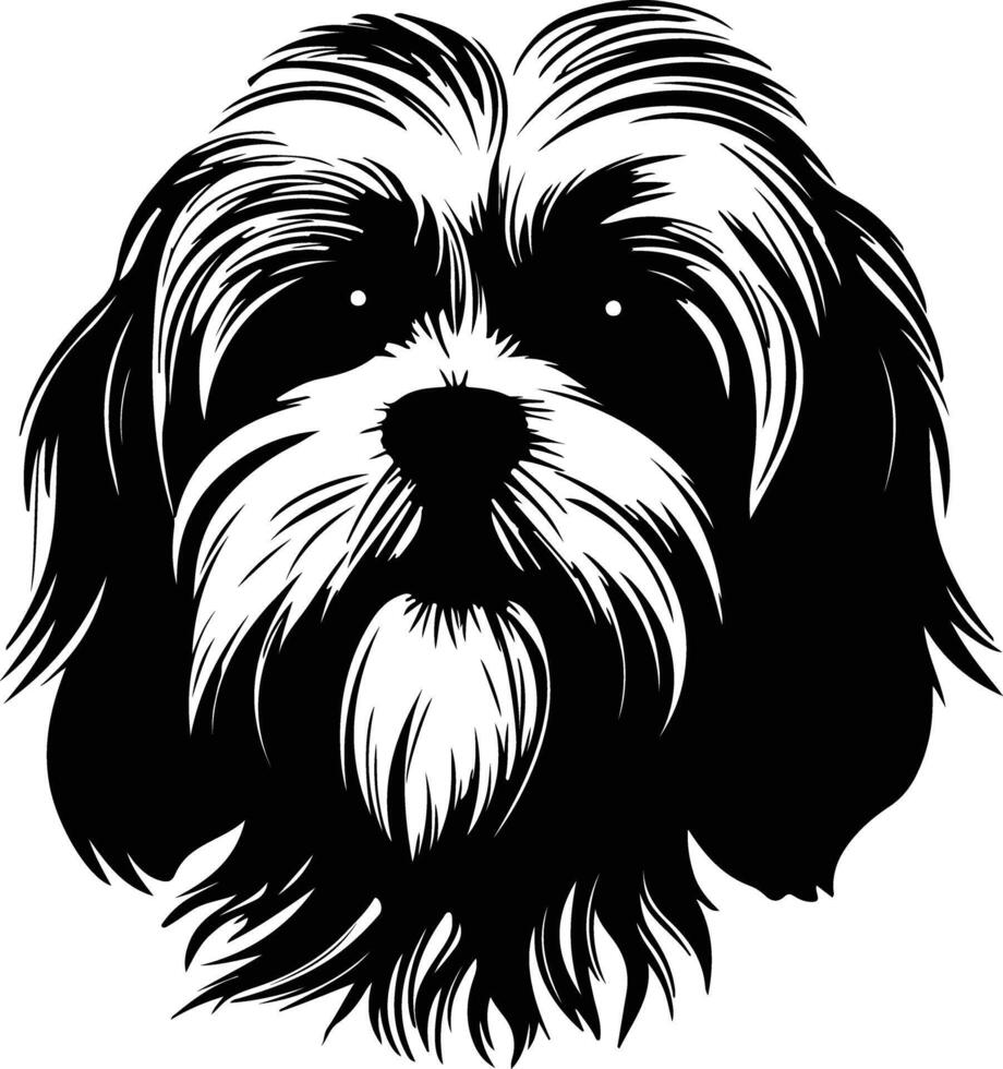 cuddly Black silhouette of Lhasa apso head vector