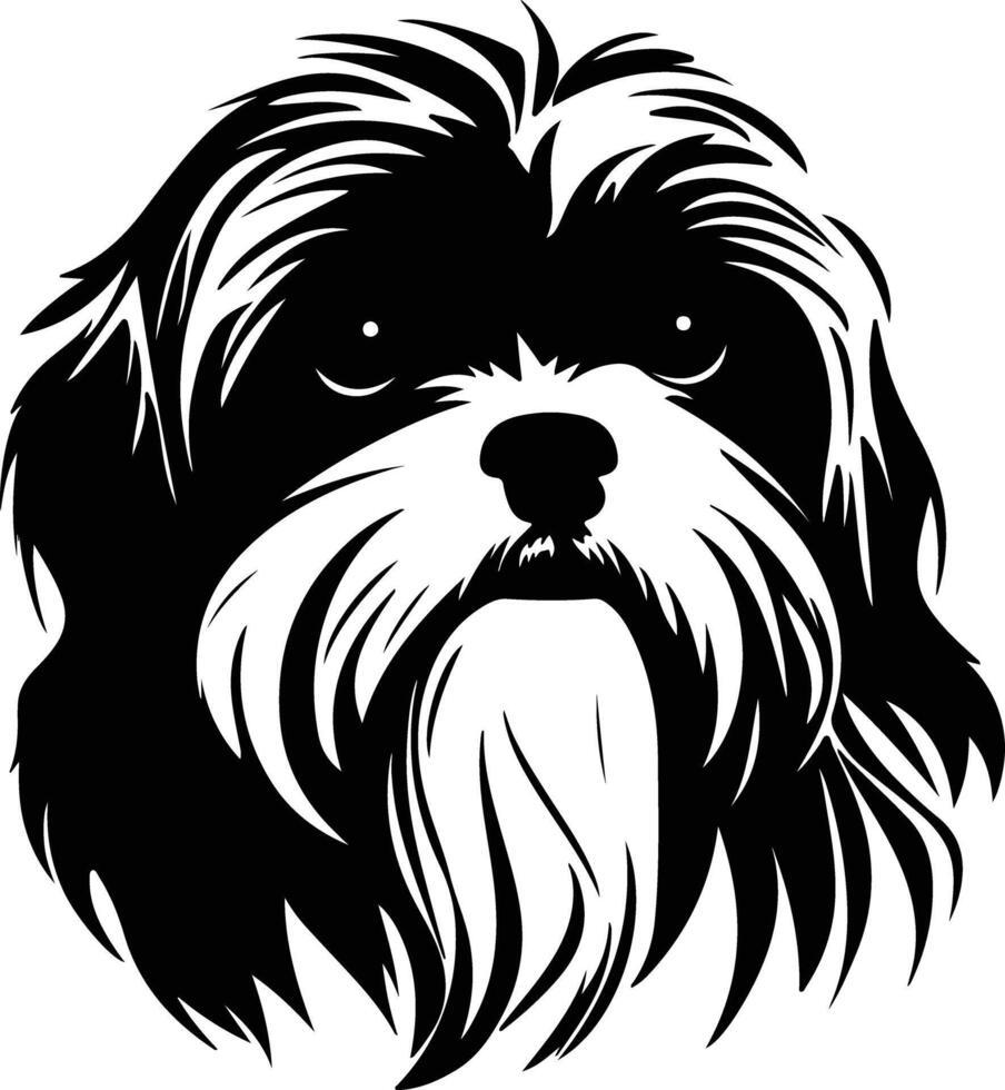 winsome Black silhouette of Lhasa apso head vector