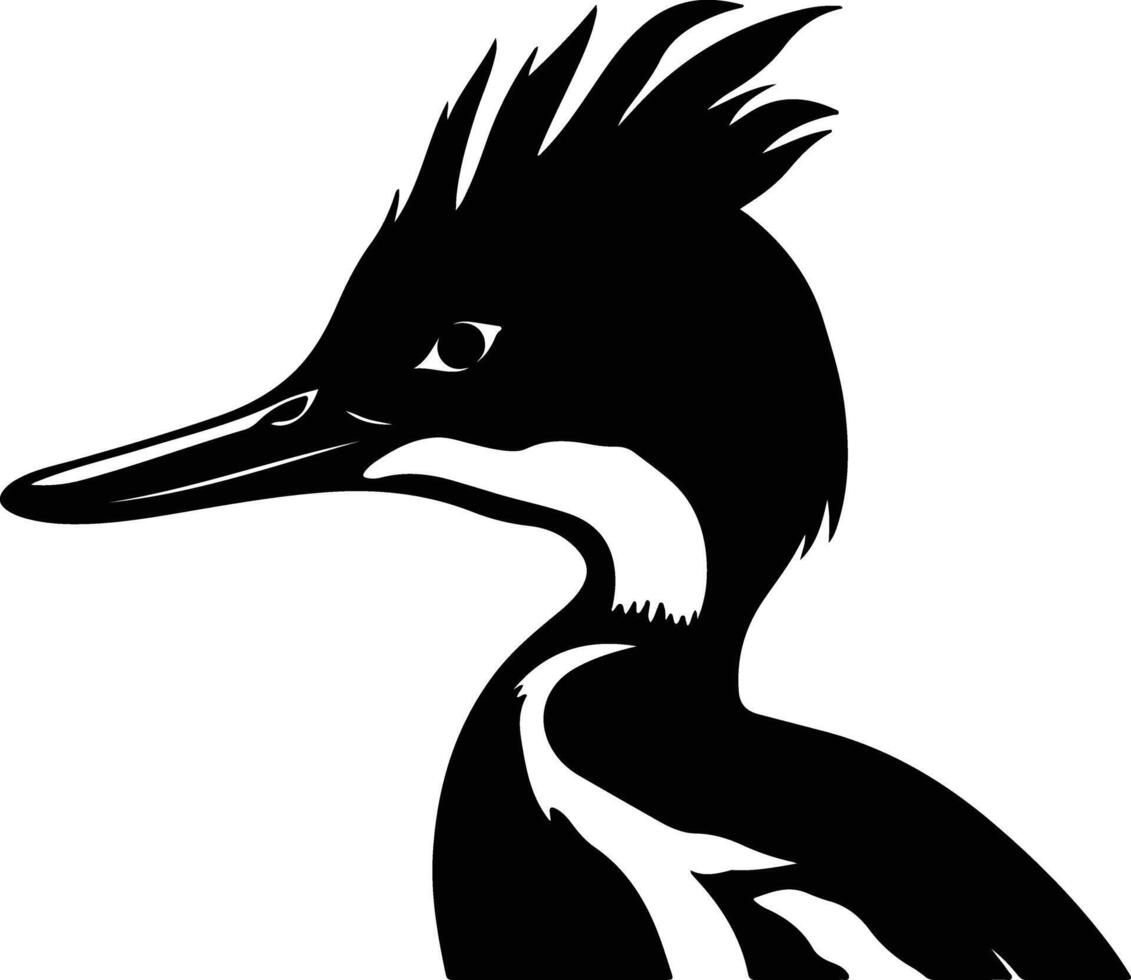 captivating Black silhouette of merganser head vector