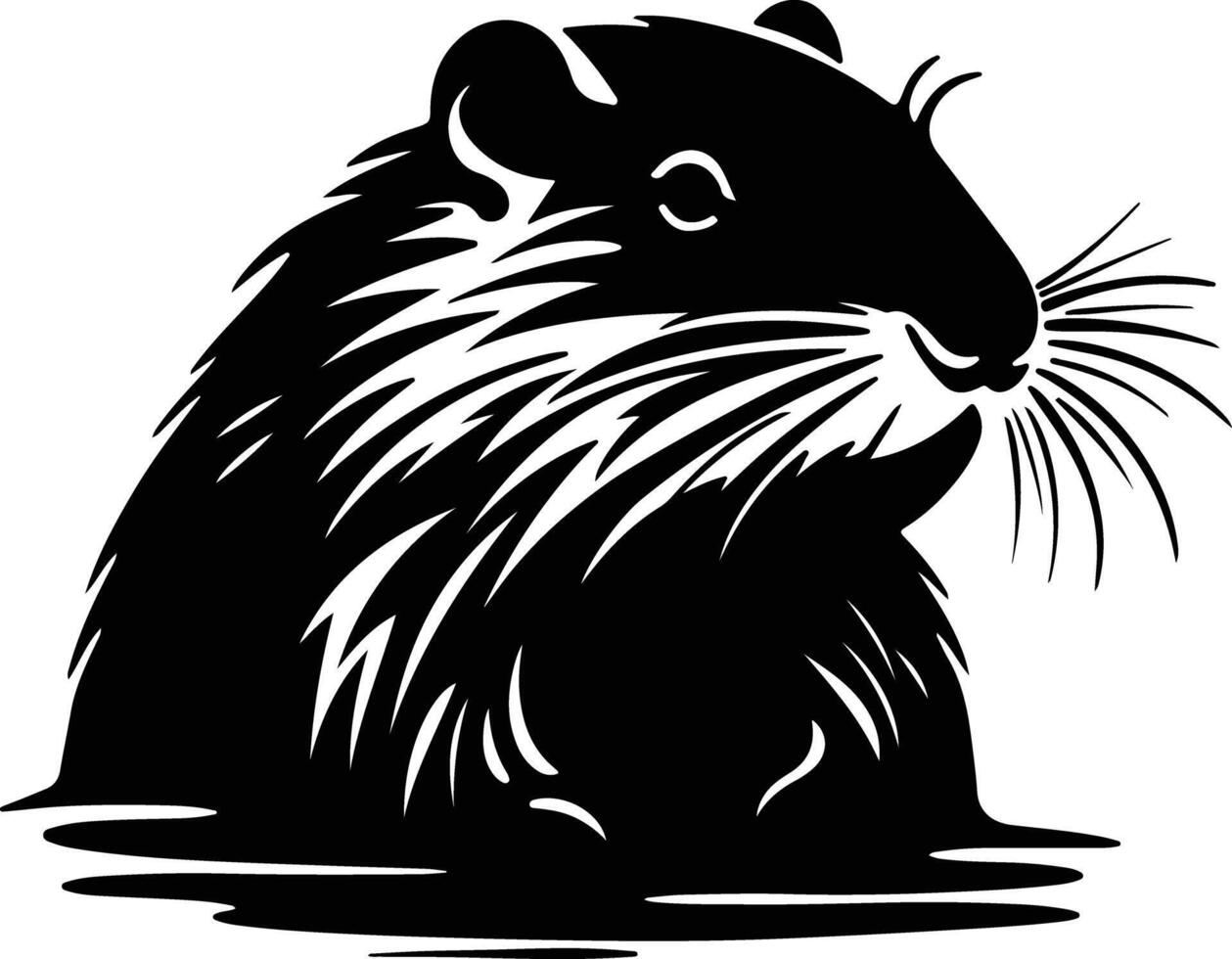 captivating Black silhouette of muskrat head vector