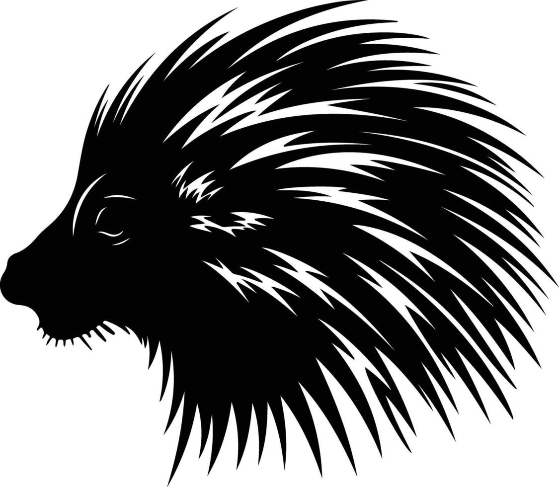 Black silhouette of North American porcupine head vector