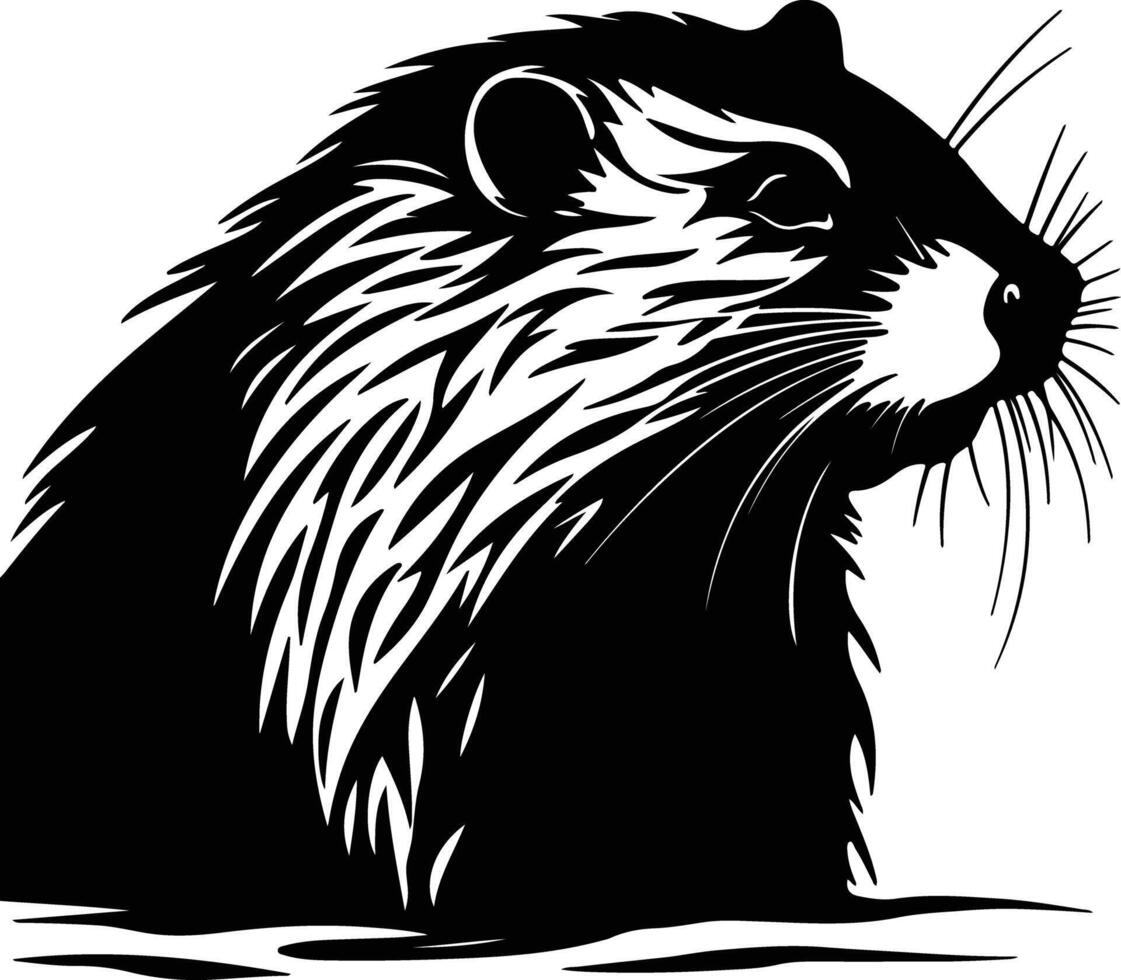 endearing Black silhouette of muskrat head vector