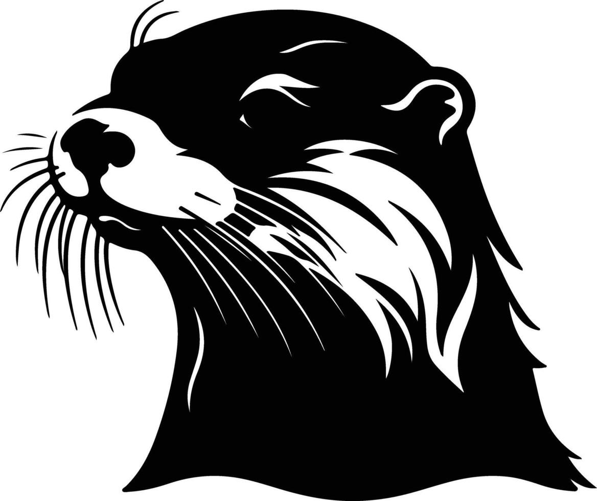 Black silhouette of otter river head vector