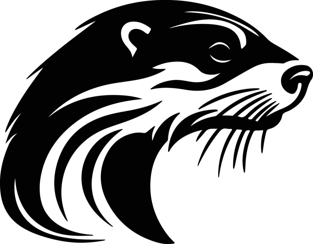 sweet Black silhouette of otter river head vector