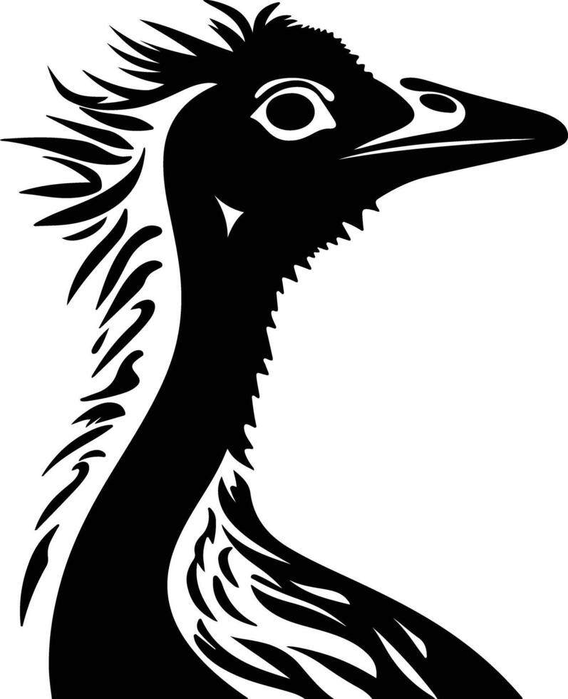 cuddly Black silhouette of Ornithomimus head vector