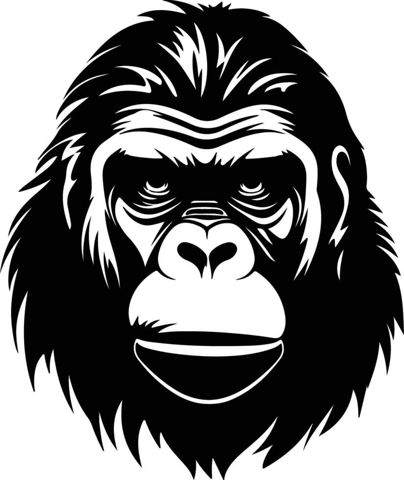 charming Black silhouette of orangutan head vector
