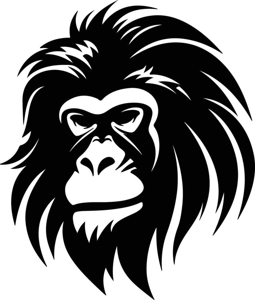 adorable Black silhouette of orangutan head vector