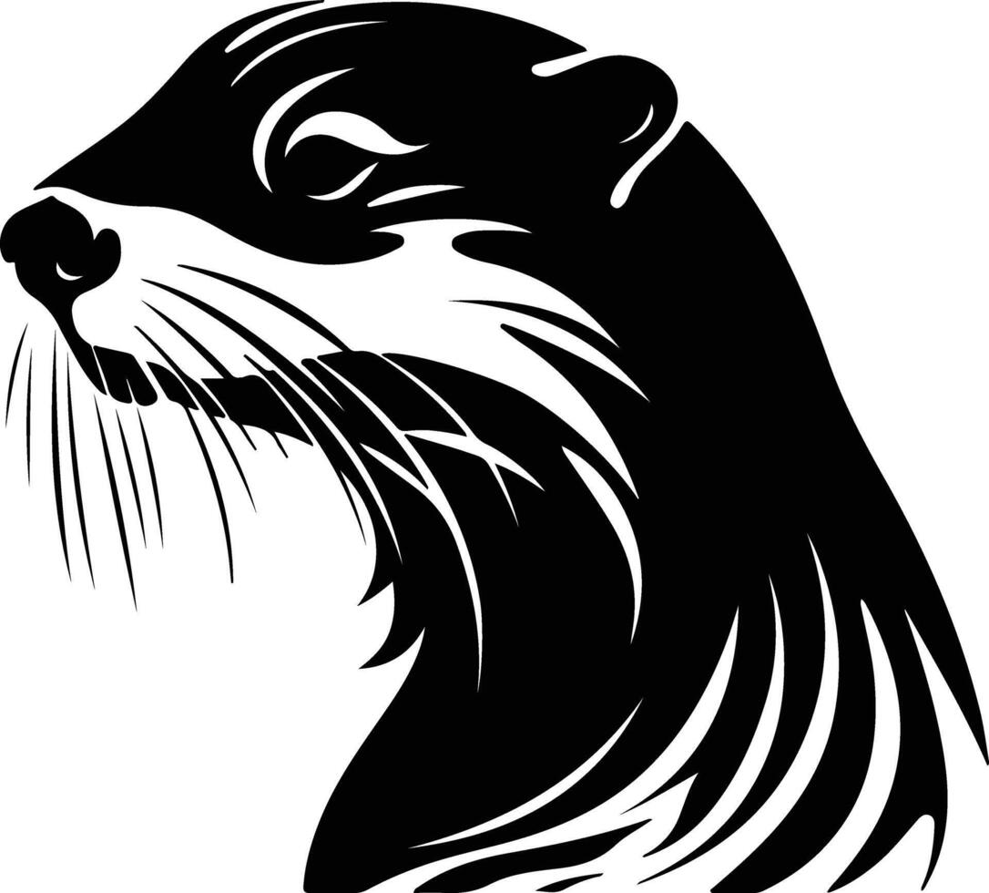 lovely Black silhouette of otter river head vector