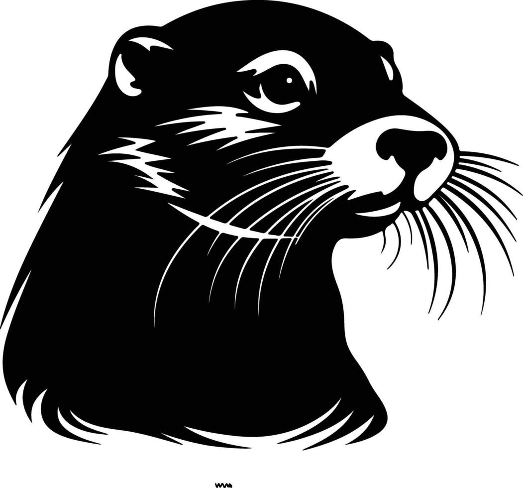 graceful Black silhouette of otter river head vector