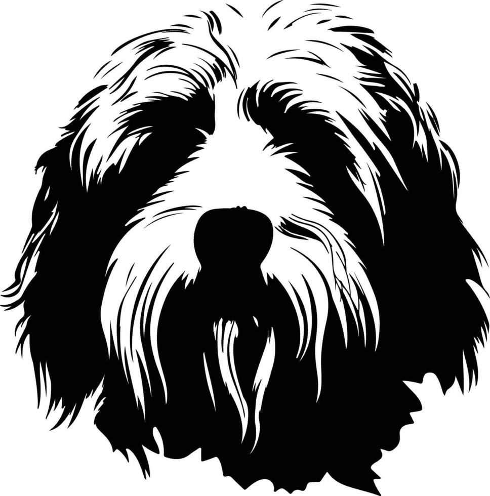 endearing Black silhouette of old English sheepdog head vector