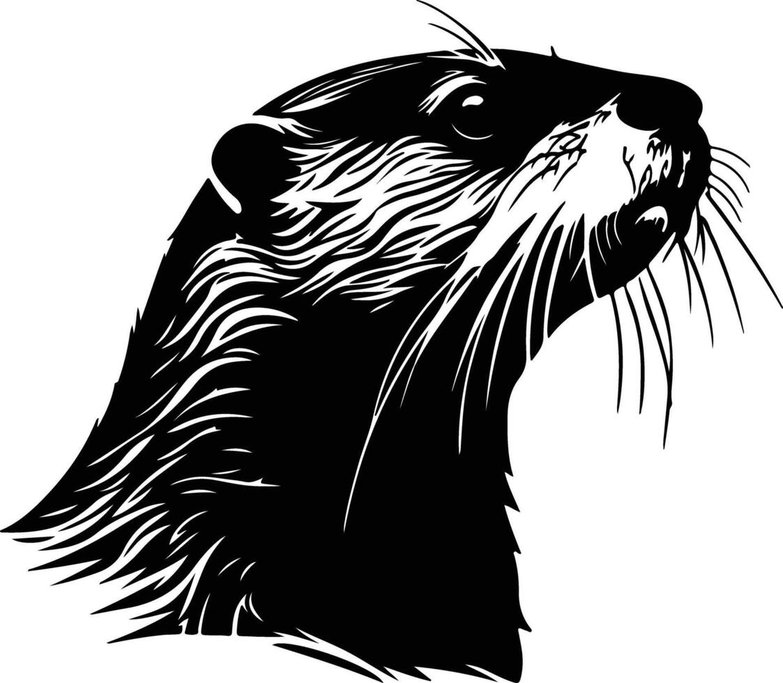 sweet Black silhouette of river otter head vector