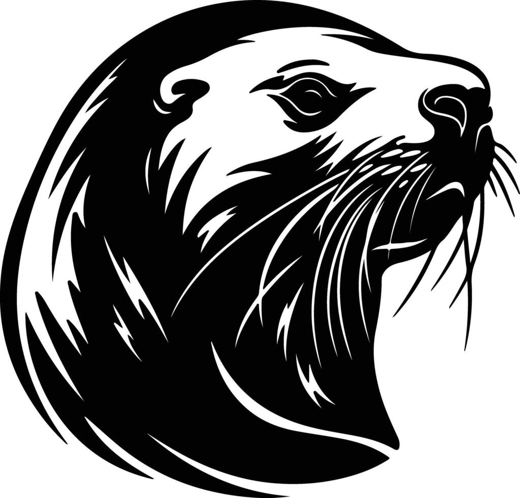 cuddly Black silhouette of sealion head vector
