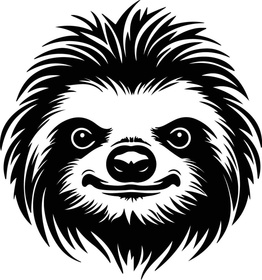 angelic Black silhouette of three-toed sloth head vector