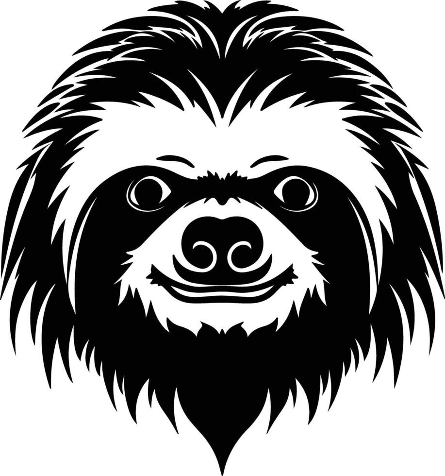Black silhouette of three-toed sloth head vector