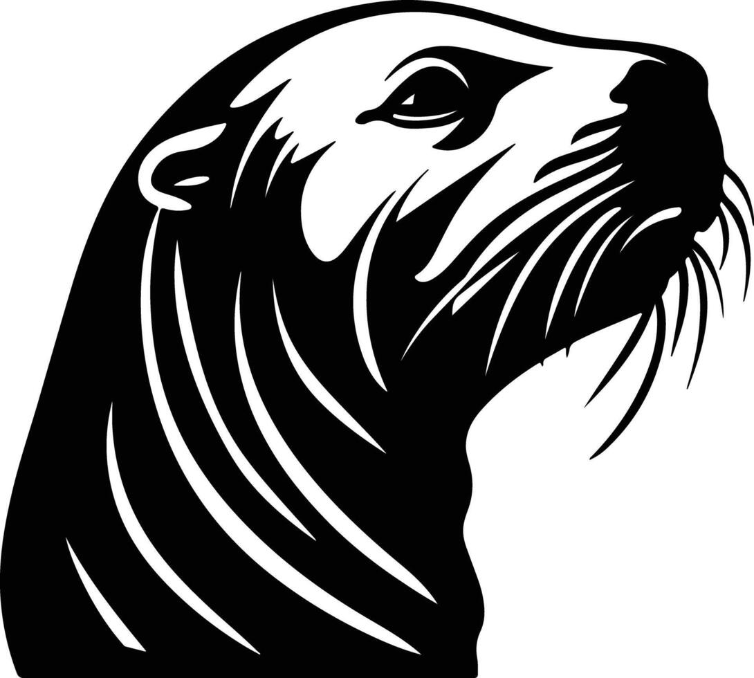 adorable Black silhouette of sealion head vector