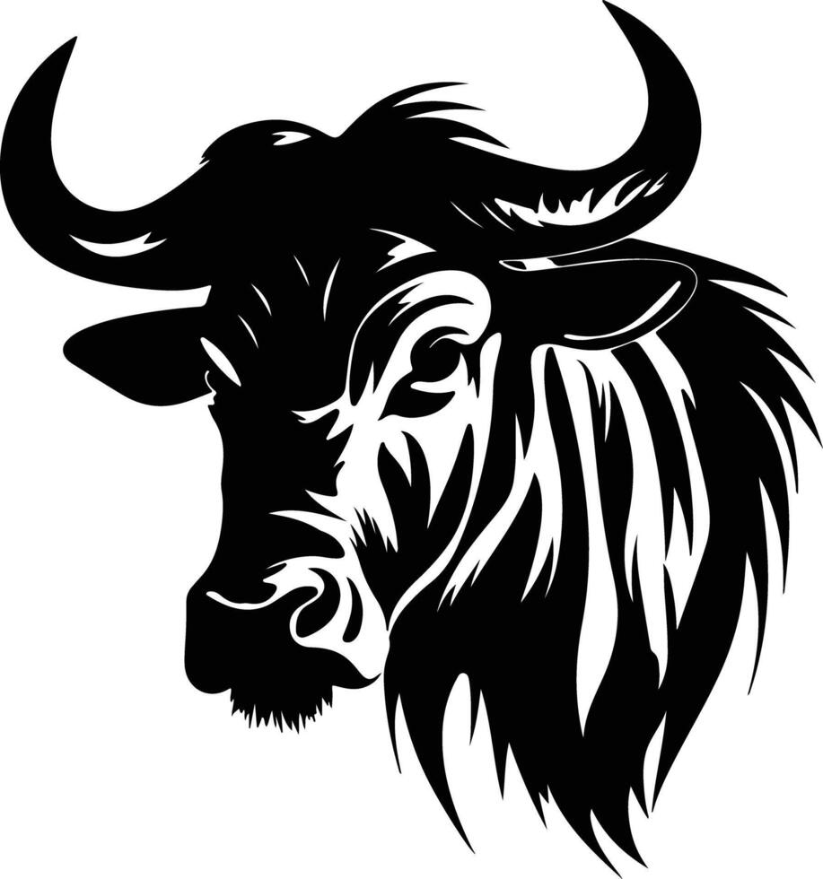 Black silhouette of wildebeest head vector