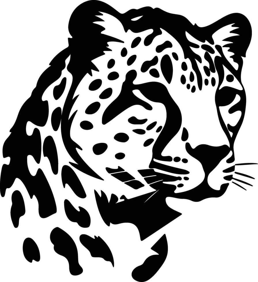 whimsical Black silhouette of snow leopard head vector