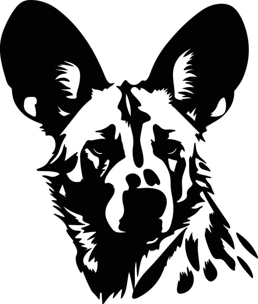 endearing Black silhouette of wild dog head vector