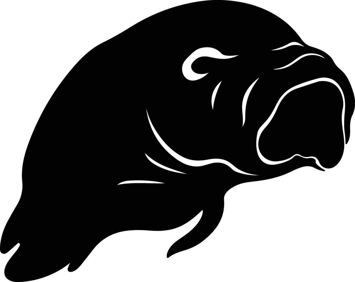 adorable Black silhouette of sea cow head vector