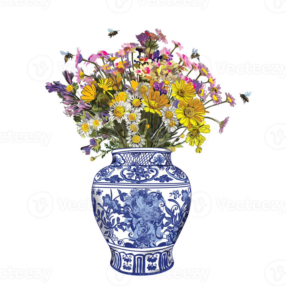 Chinese vast antique flower bouquet illustration png