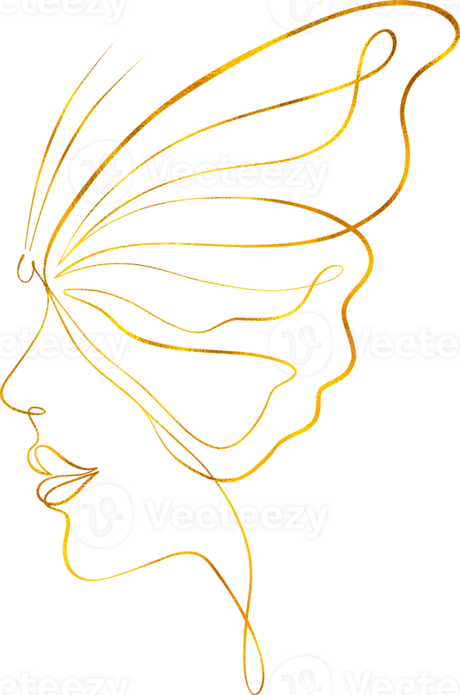 Female face in minimalist styly with golden foil effect. png
