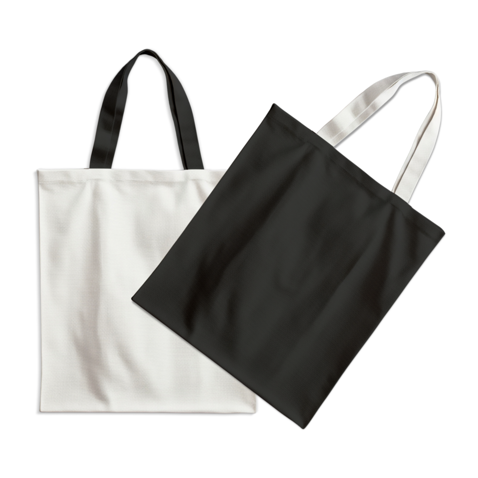 White and black tote bags mockup on isolated transparent background png
