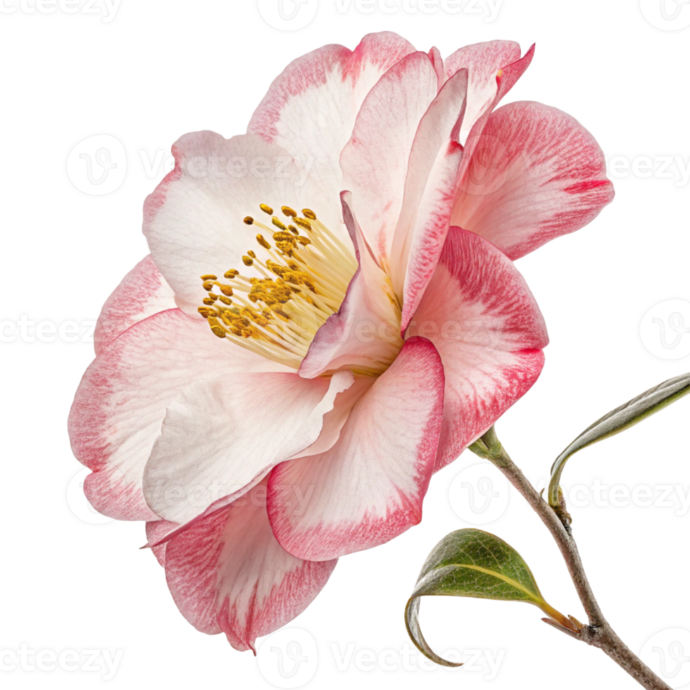 Exquisite Close-up of a Pink and White Camellia Flower. png