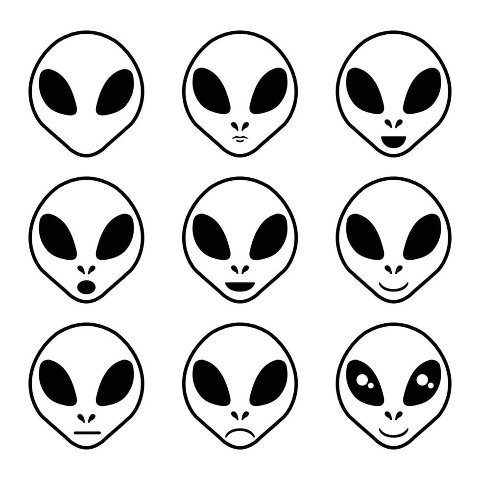 Alien face icon set vector