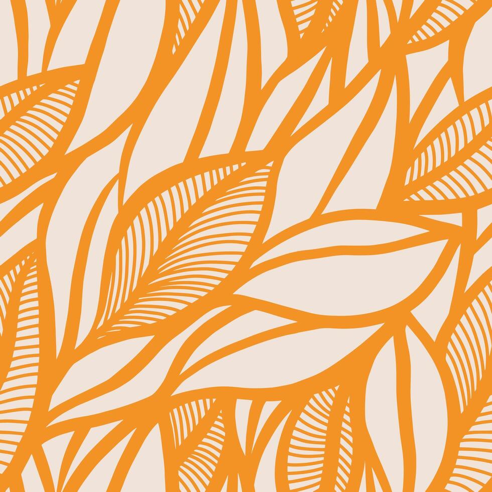 Abstract outlined leaves seamless pattern. Floral pattern, Nature handdrawn wallpaper. Tree plant foliage skeleton texture. vector