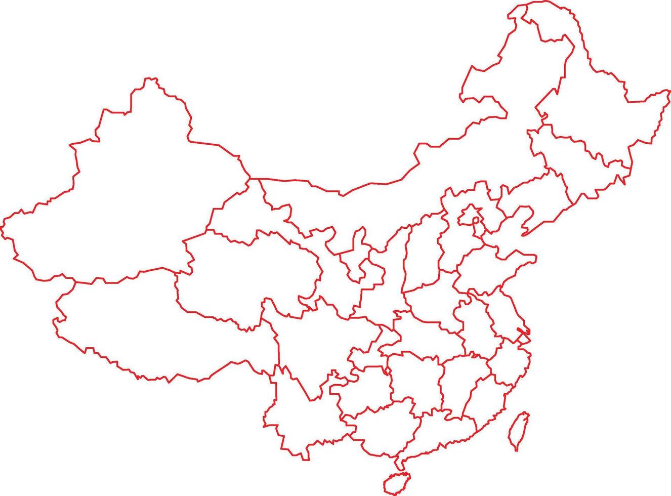 Red Outline China Map with District Borders Asian Country vector