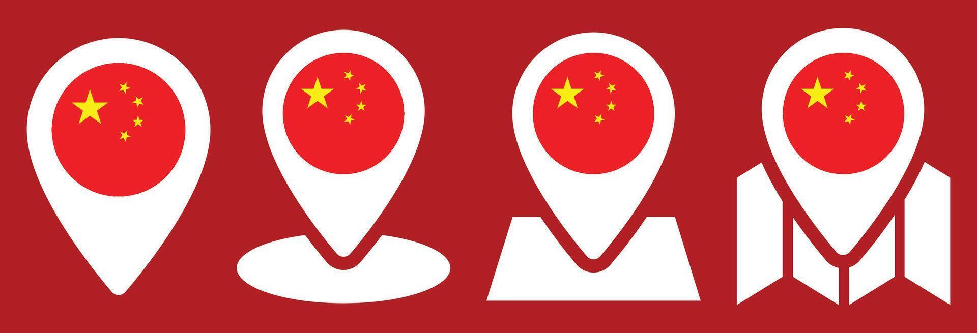 China Flag Collection with White Point Place Maps Marker Icon vector