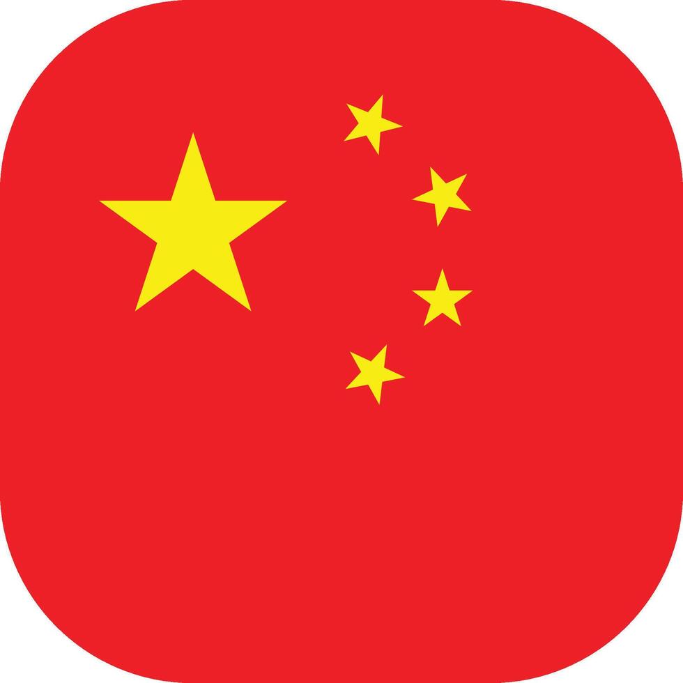 Square Rounded China Flag with Red Color and Five Yellow Star vector