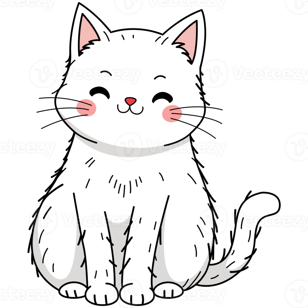 Cute doodle illustration of a little smiling cat png
