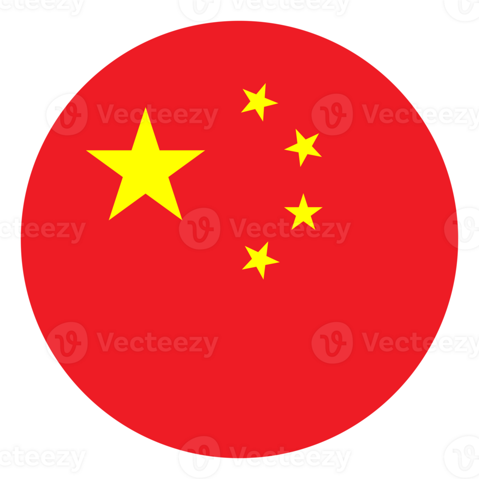 Circle China Flag with Red Color and Five Yellow Star png