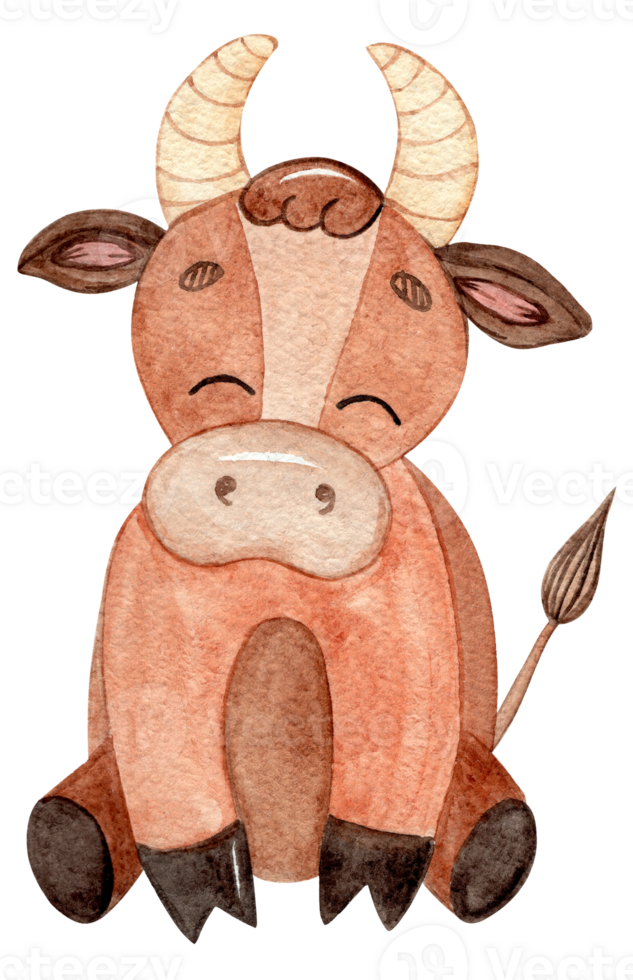 watercolor brown bull baby png