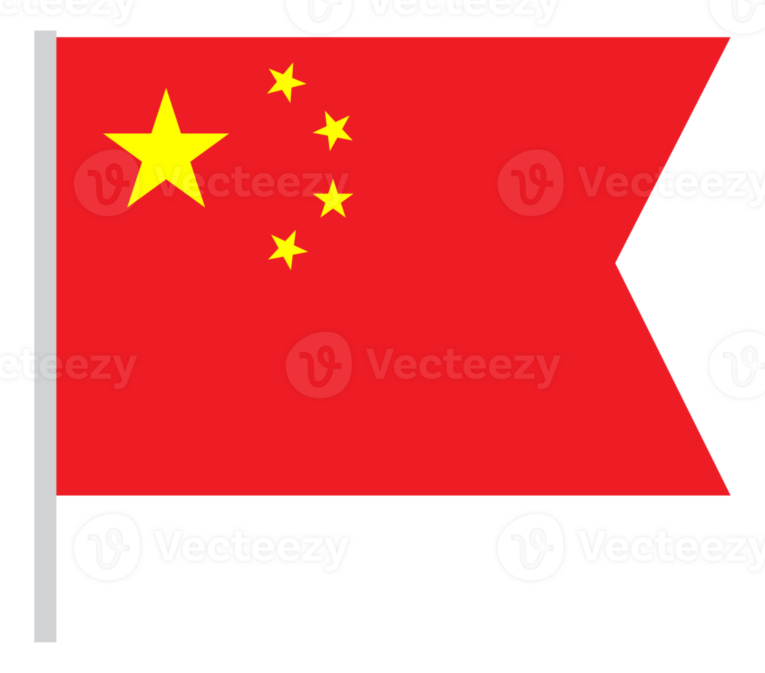 China Flag with Red Color and Five Yellow Star with Pole png