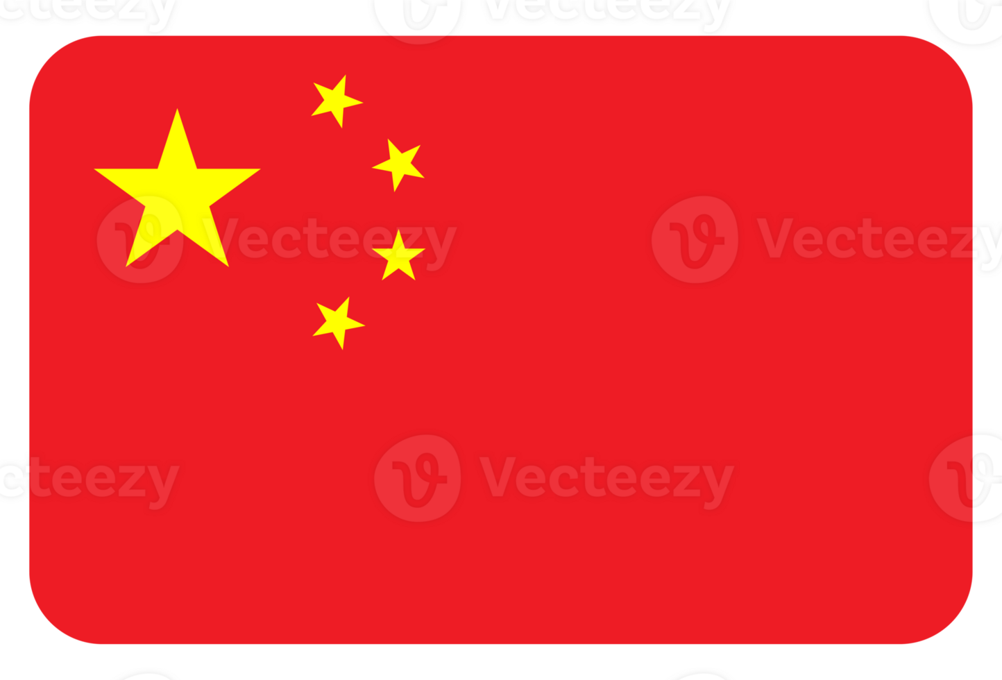 Rounded Rectangle China Flag with Red Color and Five Yellow Star png